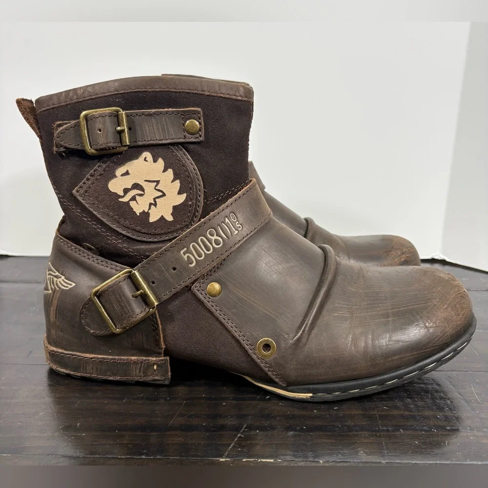 OSSTONE Leather Moto Boots Style OS-5008-1-DA1B1- LIKE NEW  display picture 3